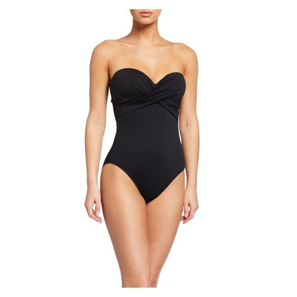 KATE SPADE Women's Black Stretch Twist Front  Bandeau One Piece Swimsuit L - Picture 1 of 1